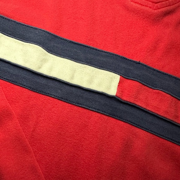 Vintage Red 90s Tommy Hilfiger Jeans Long Sleeve 100% Cotton V Neck Y2K Shirt - Picture 5 of 7